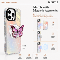 Casing HP Cermin dengan Cetak UV Logo Custom Pabrik, Pinggiran Berkilau Glitter, Penutup Belakang Akrilik, dan Ring Kamera yang Dapat Dilepas