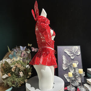 Jupe moulante sexy en cuir verni Xi Yun, lingerie SM bondage passionnée, tenue brillante à poitrine dénudée en PU - Product Image 4