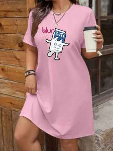 Vestido de mujer elegante de talla grande hasta la rodilla con estampado de radio 'YES <span class=keywords><strong>SIR</strong></span> I <span class=keywords><strong>CAN</strong></span> DANCE', estilo camiseta, ODM, para primavera - Product Image 6