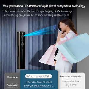 Verrouillage Intelligent 3D par Reconnaissance d'Empreintes Digitales, Vidéo Interphone Tuya Wifi App Déverrouiller Carte NFC <span class=keywords><strong>Code</strong></span> RFID Porte en Bois Verrouillage Numérique Grade C - Product Image 3