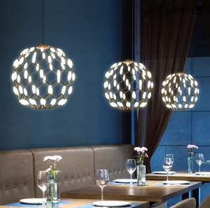 Luces colgantes de jaula negra moderna, restaurante, cocina, Loft, candelabro de bola de fuegos artificiales LED Nórdico - Product Image 2