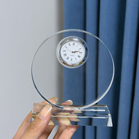 Horloge de table en cristal de forme ronde, cadeau d'affaires, horloge de table en verre MH-BZ0096