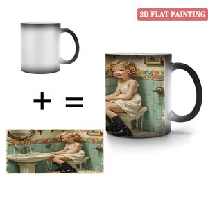 Frosted Black 11oz <b>Ceramic</b> <b>Mug</b> Heat Activated Coffee Cup With 2D Flat Painting Design - Product Image 4