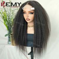 KEMY HAIR Perruque de Cheveux Humains Brésiliens en Gros Mélange de Fibres Synthétiques, Perruque Frontale en Dentelle 4*6, Raide Crépu, Lot de Mèches