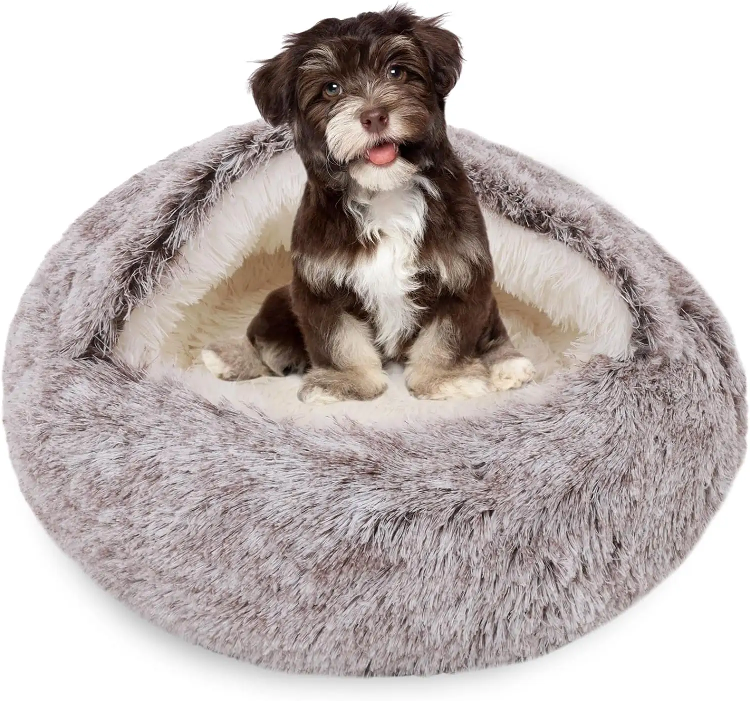 Cama cueva gris de 20 pulgadas para perros pequeños Cama para gatos Cama redonda de felpa suave y esponjosa para perros