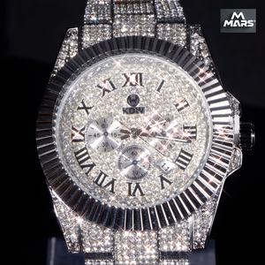 Herren Premium Moissanit-Diamant-Uhr Vollständig Vereiste Bling-Uhr Edelstahlarmband Luxuriöses Hip-Hop-Design Analoges Zifferblatt - Product Image 2