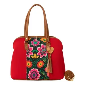 Bolso de Playa Mediano de Algodón Rojo para Mujer, Marca Fana Ember, con Cierre de Cremallera y Estampado de Leopardo - Product Image 1
