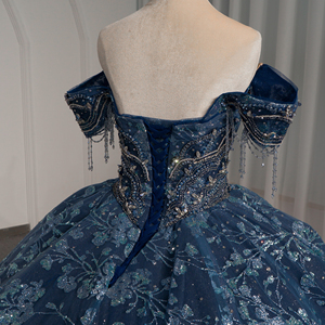 Vestido de Gala Azul Marino Lsmc73-Pz, Estilo Princesa, con Pedrería, Lentejuelas, Adornos Florales y Borlas, Jancember - Product Image 5