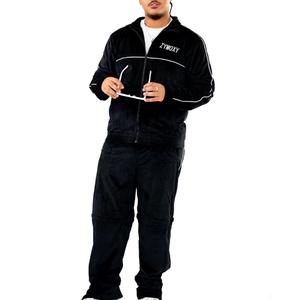 Custom Manufacturer Winter Reflective Stripe Velvet Jacket and Pants Two Pieces High Quality Velvet Tracksuit <b>Jogging</b> <b>Suits</b> Men - Product Image 1