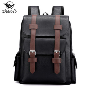 Sac à dos en cuir PU souple Zhen Li 20-39L avec compartiment pour ordinateur, sac de voyage unisexe pour étudiants - Product Image 5