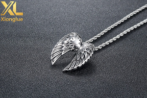 Stainless Steel <b>Angel</b> Wing Pendant Necklace For Men Everyday Wear Geometric Design Asymmetry Style - Product Image 5