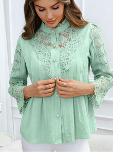 Camisa de Oficina para Mujer Primavera/Verano 2026 con Decoración de Encaje, Manga Larga, Tejido de Punto de Algodón, Corte Regular, en Existencia, desde Georgia - Product Image 5