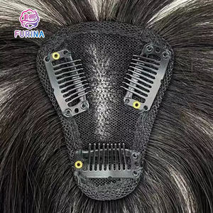 Vente en gros pas cher filet suisse ultra-mince noué à la main cheveux humains Topper petit T forme 7*9 avec 25 cm cheveux raides pour les femmes - Product Image 6