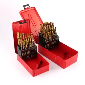 PMS 25PCS HSS Drill Bits Set Box For Hardened Metal Stainless Steel Drilling Gold