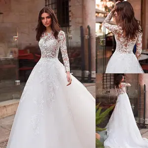 Yuvarlak boyun uzun kollu yüksek boyun muhafazakar düğün elbisesi 2022 yeni gelin Qidi rüya orman prenses elbise