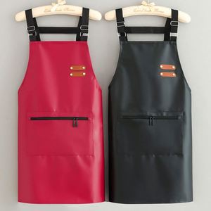 High-End Soft Leather Pu Bib <b>Apron</b> Men Women Fashionable Waterproof Oil-Proof Design for <b>Kitchen</b> Cooking Work Waist New - Product Image 2