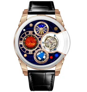 Мужские автоматические часы с кожаным ремешком, часы из нержавеющей стали 316L с уникальным дизайном, турбийон, Механический Циферблат в виде семи звезд, 45 мм, 2023