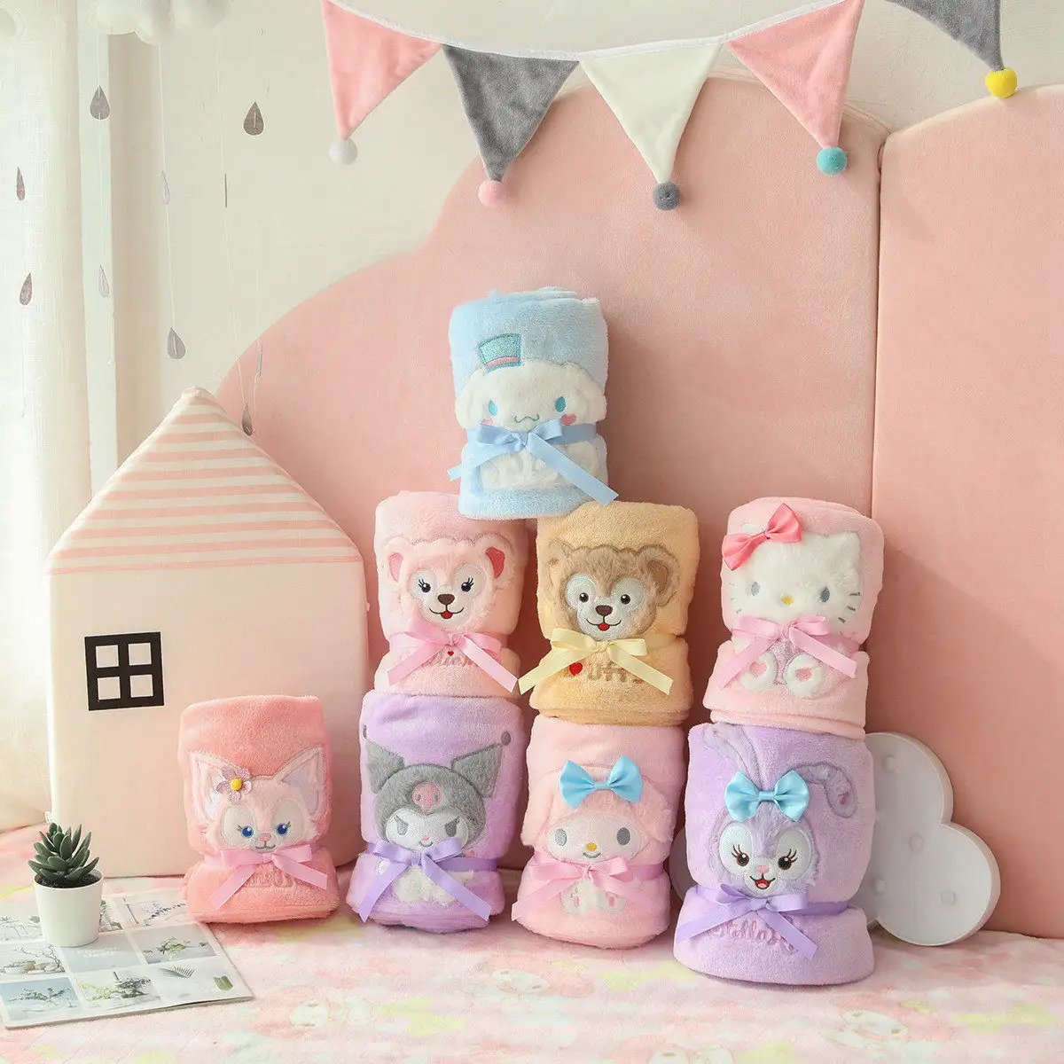 Grosir Selimut Flanel Bayi Selimut Boneka Lucu Jepang Sanrio Kuromi My Melody Mainan Mewah Karakter Anime Selimut Kartun