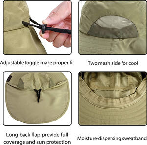 Chapeau de soleil d'extérieur UPF 50 + Chapeau de pêche en maille à large bord avec rabat pour femmes hommes - Product Image 5