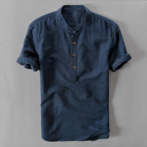 2020 nuevo europeo y americano de los hombres ropa de cuello de manga corta de <span class=keywords><strong>lino</strong></span> y algodón de explosión estilo camisa - Product Image 2