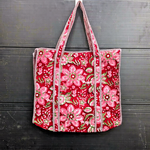 Handmade Vintage Large Tote Handbag Quilted <b>Patchwork</b> Indian Cotton Washable Grocery <b>Bag</b> Printed Design for Women's Daily Use - Product Image 1