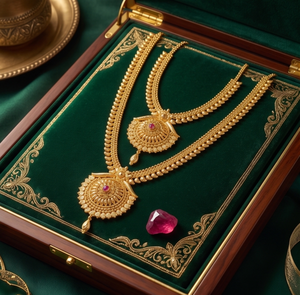 DIVYORO Orissa Ensemble de collier long avec médaillon traditionnel, plaqué or, style temple classique, bijoux pour femmes, mariée indienne - Product Image 2
