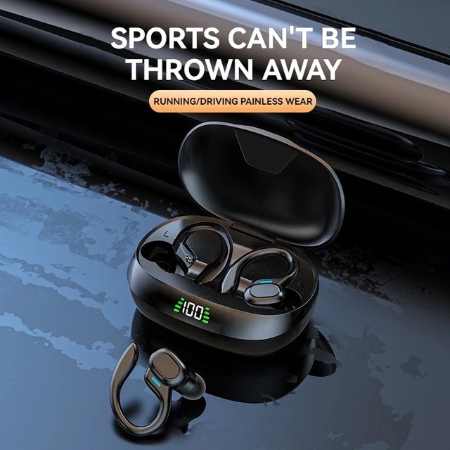 Ear Hook Wireless Sport Headphones In-Ear IPX-5 Waterproof for 5.3 Active Noise Cancellation ANC LED Display for Running