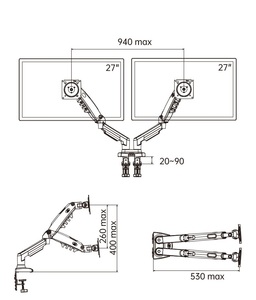 Giá đỡ laptop NB F160-FP 10-17 inch, xoay 360 độ, hỗ trợ màn hình LCD bàn làm việc, kích thước màn hình 10-32 inch, sử dụng piston khí, chuyển động toàn phần - Product Image 2