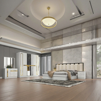 DAVINI Ensemble de chambre à coucher de villa moderne et personnalisé avec miroir, lit, 2 tables de chevet, armoire, commode, table de rangement, mobilier de maison