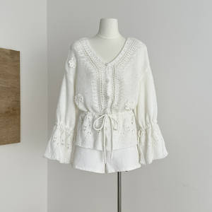 Cardigan en tricot vintage <span class=keywords><strong>Miyou</strong></span>, détail floral flottant, jacquard ajouré, col boutonné, veste pour femme, automne - Product Image 2