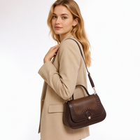 Ensemble de sacs à main pour femme QAZA en cuir PU, avec rabat à points de surpiqûre ondulés, fermoir anneau bicolore, poignée supérieure et bandoulière, multi-positions, vente en gros