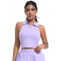Gran oferta, chaleco deportivo ajustado para mujer, camiseta sin mangas con solapa POLO para correr, tenis, Fitness