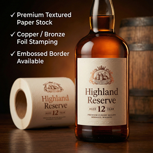 Etiqueta de Whisky de Papel Texturizado Personalizada, Etiqueta de Lujo con Estampado de Lámina de Cobre y <span class=keywords><strong>Logotipo</strong></span> en Relieve para Envasado de Botellas de Licores - Product Image 2