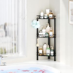 Portaoggetti da Doccia Angolare a 3 Ripiani in Acciaio Inox Impermeabile con 12 Ganci, Cuscinetti Adesivi e Mensola Organizzatrice - Product Image 5