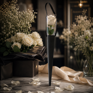 Boîte à fleurs en forme de cône pour une seule <span class=keywords><strong>rose</strong></span>, boîte d'emballage pour fleurs en papier avec fenêtre en PVC transparent et poignée, boîte cadeau pour fleur à tige unique - Product Image 4