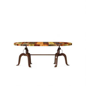 Multicolor <b>Reclaimed</b> Wood Oval <b>Dining</b> <b>Table</b> Brown Steel Legs Rustic Modern Design Handmade Home Furniture - Product Image 1