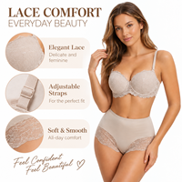 Ensemble soutien-gorge push-up à armatures et culotte courte en dentelle de luxe léger, coupe 3/4, motif floral, bretelles réglables, confortable pour le quotidien, direct usine