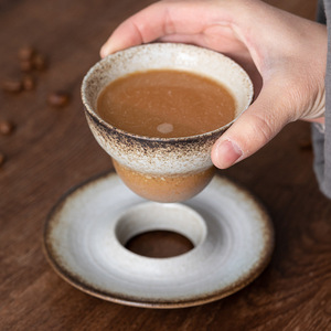 Ensemble de tasses et soucoupes à <span class=keywords><strong>expresso</strong></span> et matcha en céramique rétro vintage jetables, compatibles lave-vaisselle et micro-ondes, option logo personnalisé, cadeaux - Product Image 2