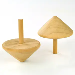 Classic Wooden Tops Natural Wood Color Spinning Top Funny Toy Spin Tops for Kids