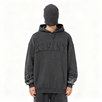 Hoodie Pria Polos Berbahan Katun 100% 520 Gsm dengan Ritsleting dan Hiasan Rhinestone, Sampel Gratis