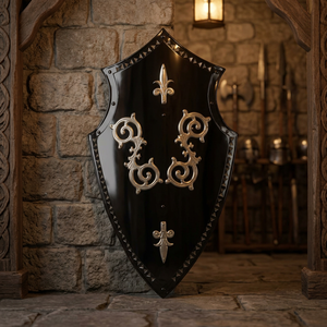 Armadura de Caballero Guerrero Negro Medieval Templario Cruzado de 28'' con Acabado Plateado - Product Image 1