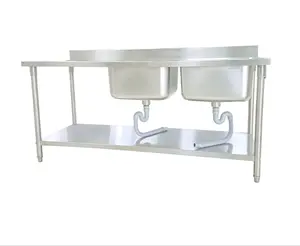 Vegetable Wash Basin 304 Stainless Steel Sink Large Commercial Double Slots Modern Kitchen Sink With Compartment Shelf
