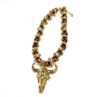 Nouvelle Arrivée Collection Vintage-Style Brun Acrylique Perlé Colliers Ox Charme Taureau Pendentif Collier Vache Taureau Bovins SkullJewelry