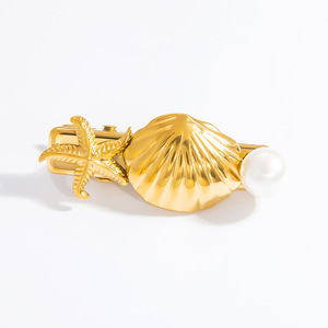 Pinza para el pelo de estilo europeo-americano con concha de oro de 18K, serie Océano, con perlas y diseño de una sola pieza, accesorio para el cabello transfronterizo - Product Image 5