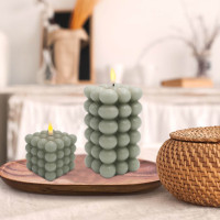 Bougie LED sans flamme en cire véritable à texture bulle de luxe, alimentée par batterie, pour mariage et décoration intérieure