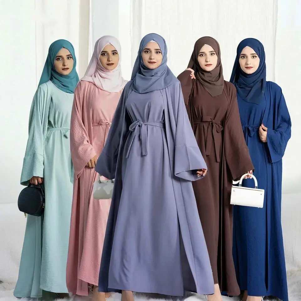 Conjunto de dos piezas de vestido sin mangas para mujer, Abaya exterior, ropa islámica de Dubái, conjuntos de vestido musulmán moderno islámico, venta al por mayor