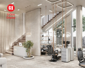 Conception 3D d'intérieur de salon de coiffure moderne, poste de travail de barbier personnalisé avec éclairage LED pour l'aménagement de salon de coiffure - Product Image 1