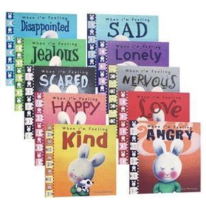 Serie di 18 Libri Illustrati in Inglese 'Im Feeling Love/Sad' con Coniglietto Mochi, Rilegatura Morbida, Gestione Emozionale EQ, Prodotti in Cina - Product Image 1