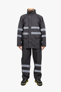 Chaqueta de traje de lluvia duradera impermeable con revestimiento de PU de alta visibilidad con tiras reflectantes para seguridad en el trabajo uso al aire libre - Product Image 2