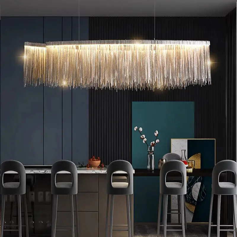 Mesa de comedor de diseño americano, candelabro de techo de cadena de cristal para sala de estar, luz colgante redonda Rectangular para el hogar de lujo